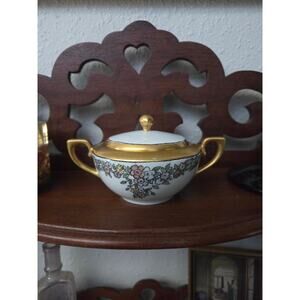 Antique RS Germany Hand Painted Floral Sugar Bowl w/ Gold Trim 1900s Signed